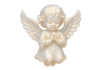 Praying cherub angel wings statue on transparent background