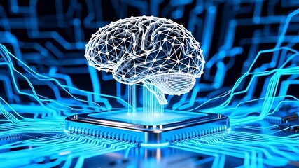 Digital brain on circuit board - Powered by Adobe