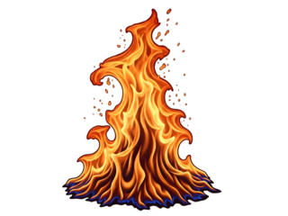 Vibrant orange and yellow flames isolated on transparent background