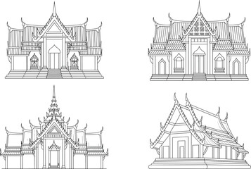 Obraz premium Traditional Thai Temple Architecture Line traditional