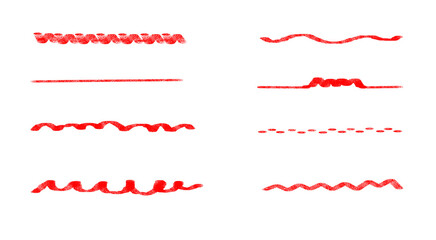 Hand Drawn Red Wavy Line Set Decorative Stroke Elements Isolated on Transparent Background