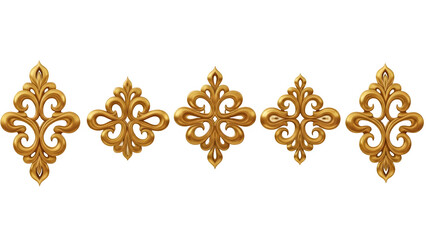 Golden ornamental fleur de lis patterns isolated on transparent background