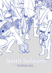 Indonesian tourism sketch illustration of South Sulawesi dance