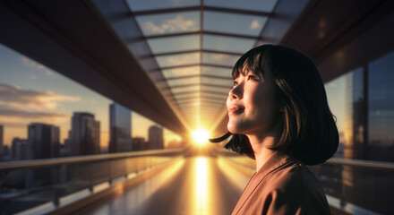 朝日, 就職, 夕焼け, 朝, 見上げる, 空, ビジネス, 出勤, 転職, 日本, オフィス, 女性, 横顔, 朝焼け, 夕日, 日の出, 光, リラックス, 表情, 目をつむる, アウトドア, リラクゼーション, 背景, 希望, 安堵, 女, 街, シルエット, 太陽, 水, サマータイム, 自然, 美しさ, 人, ライフスタイル, バカンス, 笑みを浮かべている, 髪の毛, 見る, 笑う,