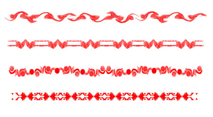 Hand Drawn Red Wavy Line Set Decorative Stroke Elements Isolated on Transparent Background