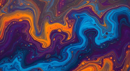Abstract fluid art with swirling patterns in shades of blue orange and purple color mixing effect ai generated
