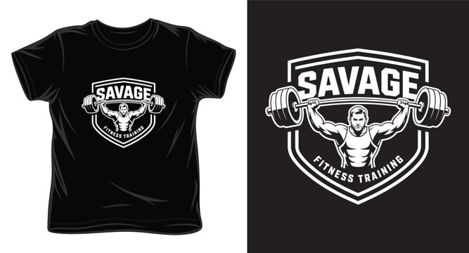 savage fitness graphic victor art t-shirt design print template