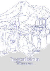 Indonesian tourism sketch illustration of heritage cleansing ceremony