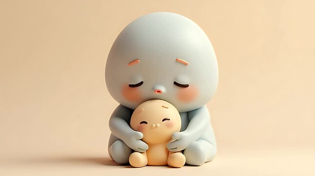 mental health, anxiety relief, calming moment, cute 3d clay, kawaii character, emotional wellbeing, pause concept, soft heart shape, minimal background, pastel colors, gentle mood, smooth texture, 