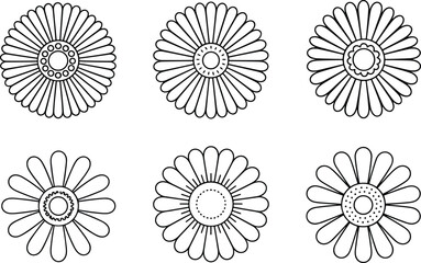Six Different Black and White Line Daisies daisy flower