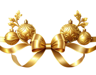 PNG Elegant gold ornaments with ribbons, element set on transparent background