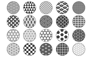 和風パターンアイコンセット(黒)