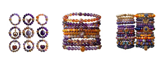 Colorful beaded bracelets collection isolated on transparent background