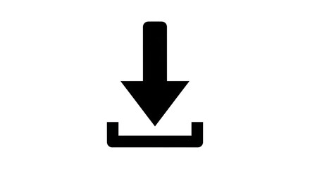 Black download icon with arrow pointing down into a tray on a white background in a simple vector graphic ai generated