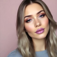 Beautiful young woman with blonde hair and makeup looking at camera