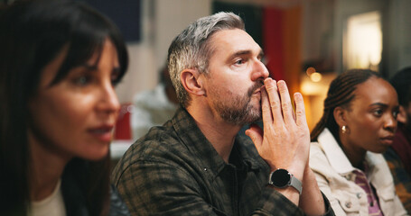 Stress, pub and people watching game with online championship for entertainment together....