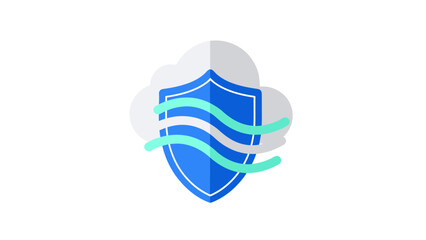 Cloud security shield with wavy lines for data protection