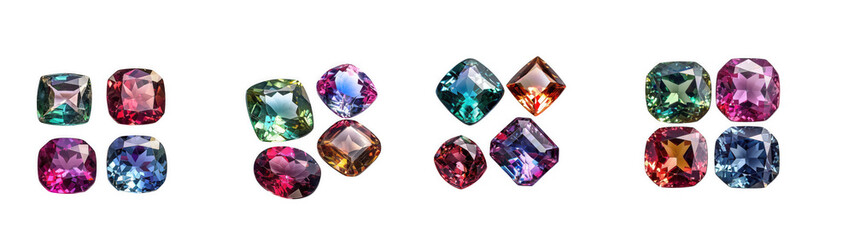 Fototapeta premium Assorted colored gemstones display isolated on transparent background