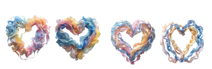 Colorful hearts in abstract design isolated on transparent background