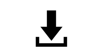 A black download icon with an arrow pointing down into a tray on a white background simple design ai generated
