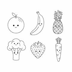 Circle arrangement of kawaii fruits and vegetables