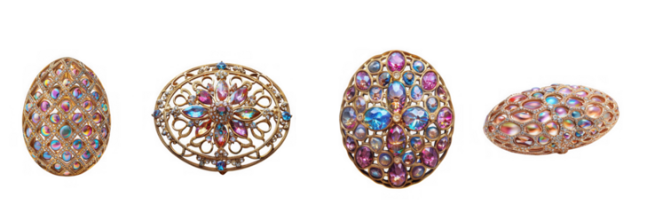 Intricate jewel-encrusted eggs display isolated on transparent background