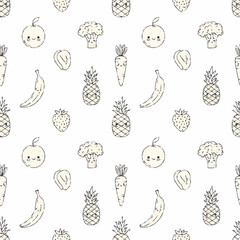 Simple pattern of cute fruits and vegetables