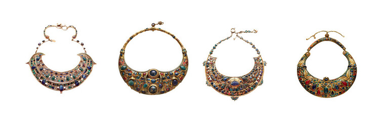 Colorful beaded collar necklaces isolated on transparent background