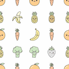 Colorful flat design pattern of healthy fruits and vegetables