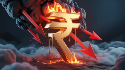 Falling Indian rupee concept
