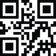 A black and white square quick response code with internal square patterns