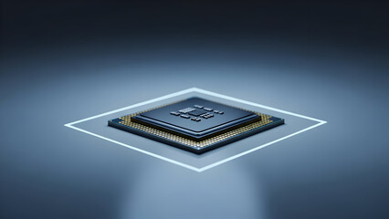 Close-up of a modern microchip with gold connections on a dark background