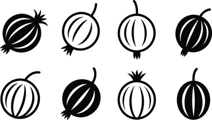 Seven Black Pomegranates with Stems and Leaves fruit