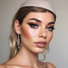 Woman with Blonde Hair and Makeup Wearing Earrings and Headband