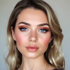 Beautiful young woman with blonde hair and blue eyes, natural makeup look