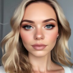 Beautiful Blonde Woman with Makeup and Elegant Hairstyle