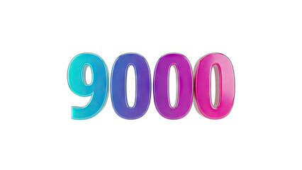 Colorful 3D Number 9000 on White Background