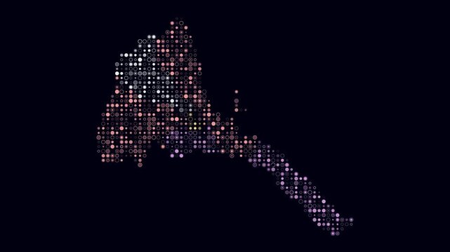 Eritrea map animation. Shape of the country with pulsating colored dots. Small size circle blocks. Digital style Eritrea map on dark background. Amazing video.