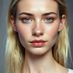 Portrait of a Young Woman with Blue Eyes and Blonde Hair