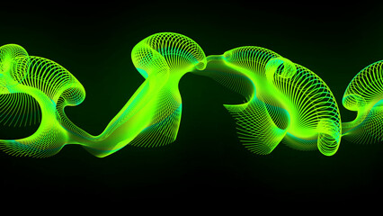 Neon green abstract wavy lines forming organic shapes on black background image