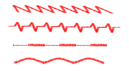 Hand Drawn Red Wavy Line Set Decorative Stroke Elements Isolated on Transparent Background