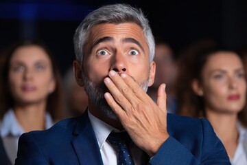 man in suit showing surprise at an event