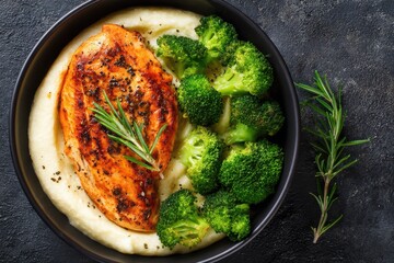 Pan Seared Chicken Breast with Broccoli and Mashed Potatoes