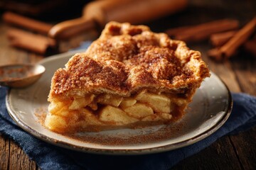 Warm Baked Apple Pie Slice with Flaky Crust