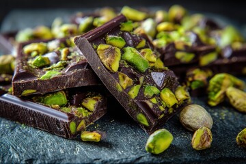 Artfully Broken Dark Chocolate Bar with Pistachios