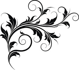 Elegant floral ornamental swirl vector design, decorative vintage flourish, black abstract botanical pattern, classic filigree element, isolated white background