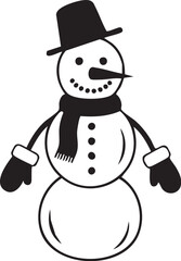 Minimalist black and white snowman with scarf and mittens for a seamless pattern