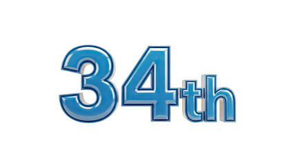 34th Number - Blue Glossy Text on White Background