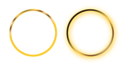 Minimal Gold Ring Circle Outline Set Isolated on Transparent Background