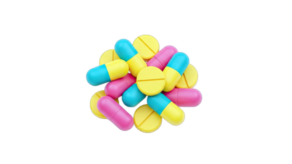 Colorful Pills and Tablets on White Background